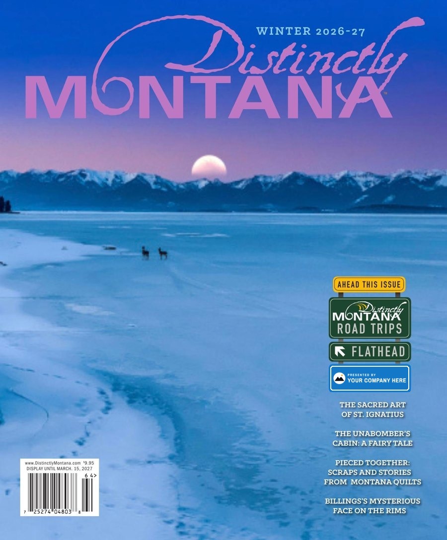Sample Winter 2026-27 cover with a blue Presented By sign, a sample logo and YOUR COMPANY HERE, under the Road Trips sign